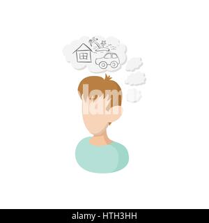 Man dreams about house icon, cartoon style Stock Vector
