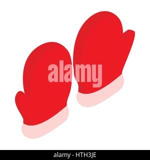 Pair of red mittens icon, isometric 3d style Stock Vector