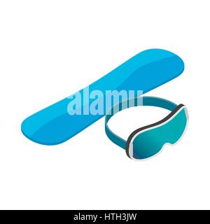 Snowboard and mask icon, isometric 3d style  Stock Vector