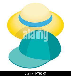 Blue baseball cap and straw hat icon Stock Vector