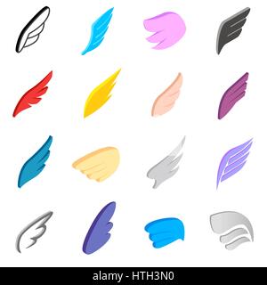 Wings icons set, isometric 3d style Stock Vector