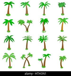 Palm tree icons set, isometric 3d style Stock Vector