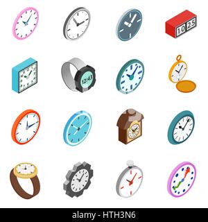 Clocks icons set, isometric 3d style Stock Vector