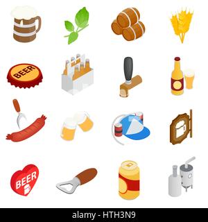 Beer icons set, isometric 3d style Stock Vector