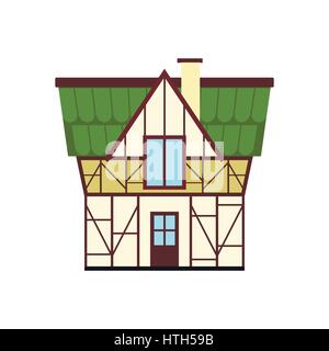 Half timbered house in Germany icon, flat style  Stock Vector