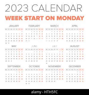 Simple 2023 year calendar on the black background Stock Vector Art