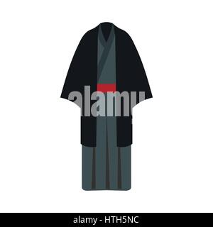 Black japanese kimono icon, flat style Stock Vector