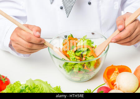 close up chopped vegetables in a glass bowl, chef salad mixes Stock Photo