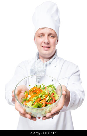 salad in a glass bowl holding a chef salad in focus Stock Photo