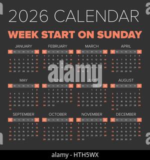 Simple 2026 year calendar, week starts on Sunday Stock Vector Image ...