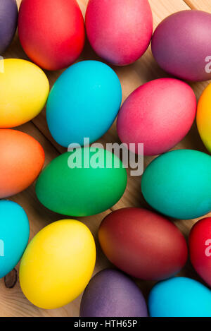 Easter card bunch of Easter eggs close-up view from above Stock Photo