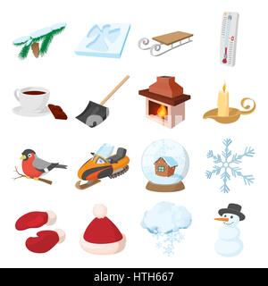 Winter icons icons set, cartoon style Stock Vector