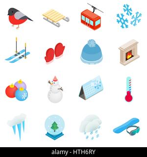 Winter elements icons set, isometric 3d style  Stock Vector
