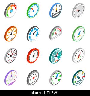 Speedometer icons set, isometric 3d style  Stock Vector