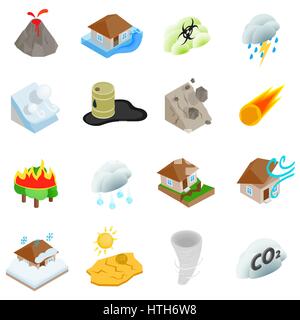 Natural disaster icons set, isometric 3d style Stock Vector