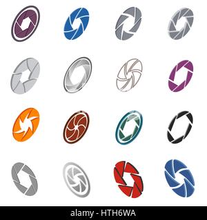 Camera aperture icons set, isometric 3d style Stock Vector
