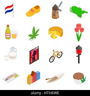 Netherlands icons set, isometric 3d style Stock Vector