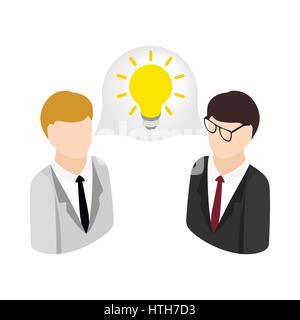 Two businessmen get idea icon, isometric 3d style Stock Vector