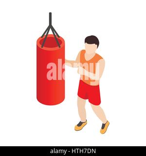 Man training on a punching bag icon, isometric 3d  Stock Vector