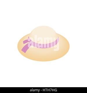 Straw hat with pink ribbon icon Stock Vector