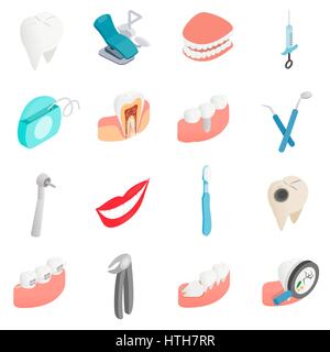 Dental set icons, isometric 3d style Stock Vector