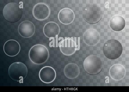 Big white transparent glass spheres with glares and highlights. Stock Vector