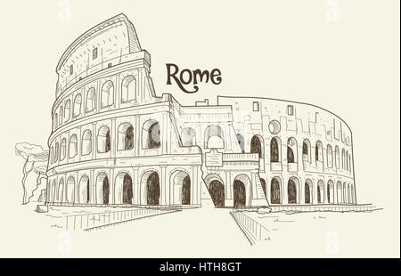 Colosseum, vector illustration, hand drawn, sketch Stock Vector
