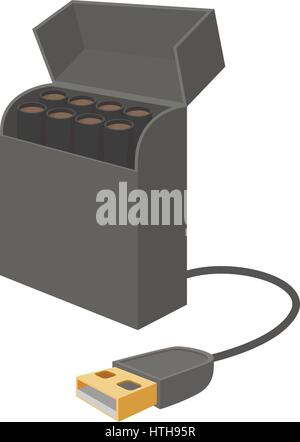 E-cigarettes in the box with usb charging icon Stock Vector