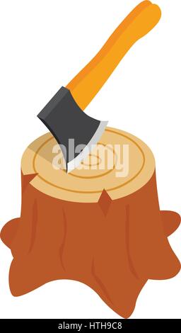 Axe in stump icon, isometric 3d style Stock Vector