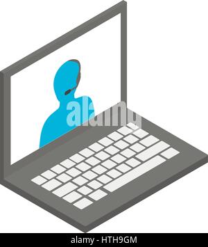 Laptop with support operator icon Stock Vector