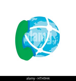 Phone and globe icon, isometric 3d style Stock Vector