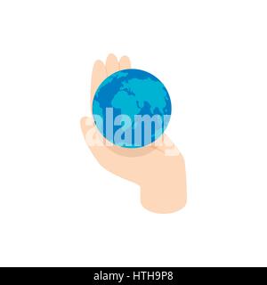 Hand holding the earth icon, isometric 3d style Stock Vector