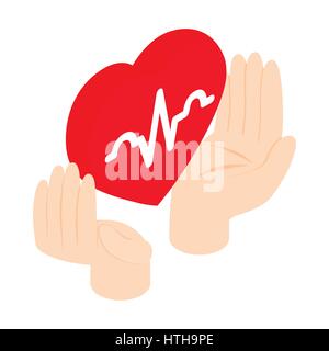 Heart in hands icon, isometric 3d style  Stock Vector