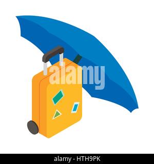 Luggage under umbrella icon, isometric 3d style Stock Vector