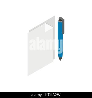 Blank note paper with pen icon, isometric 3d style Stock Vector