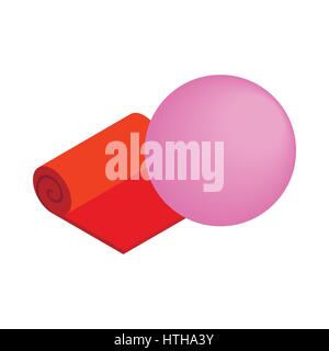 Orange yoga mat and pink fitness ball icon Stock Vector