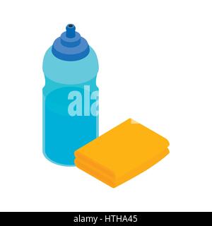 Yellow sponge and bottle icon, isometric 3d style Stock Vector