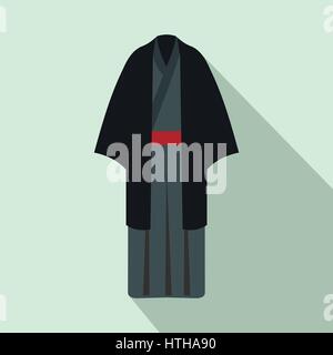 Black japanese kimono icon, flat style Stock Vector