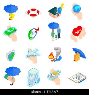 Insurance Icons set, isometric 3d style Stock Vector