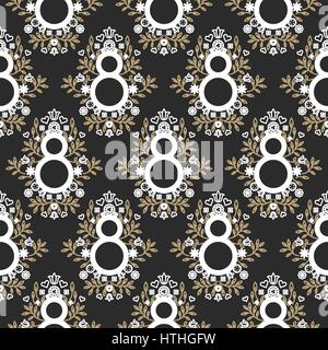 8 March floral black and gold seamless vector pattern. Stock Vector