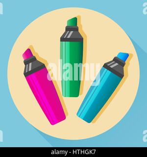 Vector multicolored highlighters icon. Isolated objects. Flat style Stock Vector