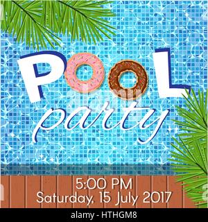 Creative modern flat design invitation to pool party. Sample text, copyspace Stock Vector