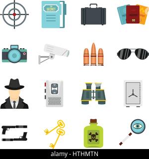 Spy tools set icons in flat style isolated on white background Stock Vector