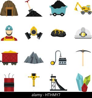 Miner set icons in flat style isolated on white background Stock Vector