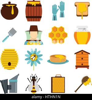 Apiary tools set icons in flat style isolated on white background Stock Vector