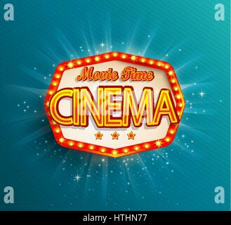 The Movie Time cinema text in the retro red frame vector illustration. Stock Vector