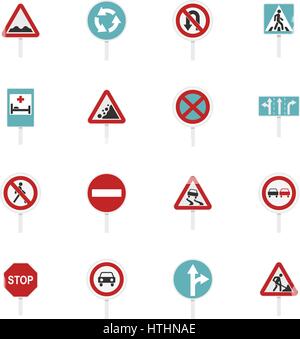 Different road signs set icons in flat style isolated on white background Stock Vector