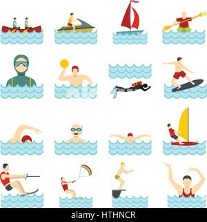 Water sport set icons in flat style isolated on white background Stock Vector
