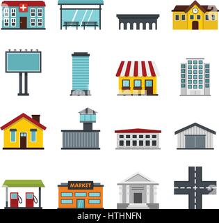 City infrastructure items set icons in flat style isolated on white background Stock Vector