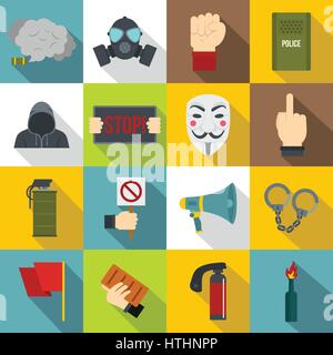 Protest icons set. Flat illustration of 16 protest vector icons for web Stock Vector
